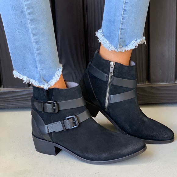 Black Leather Distressed Buckle Harness Ankle Boot - Picture 4 of 8